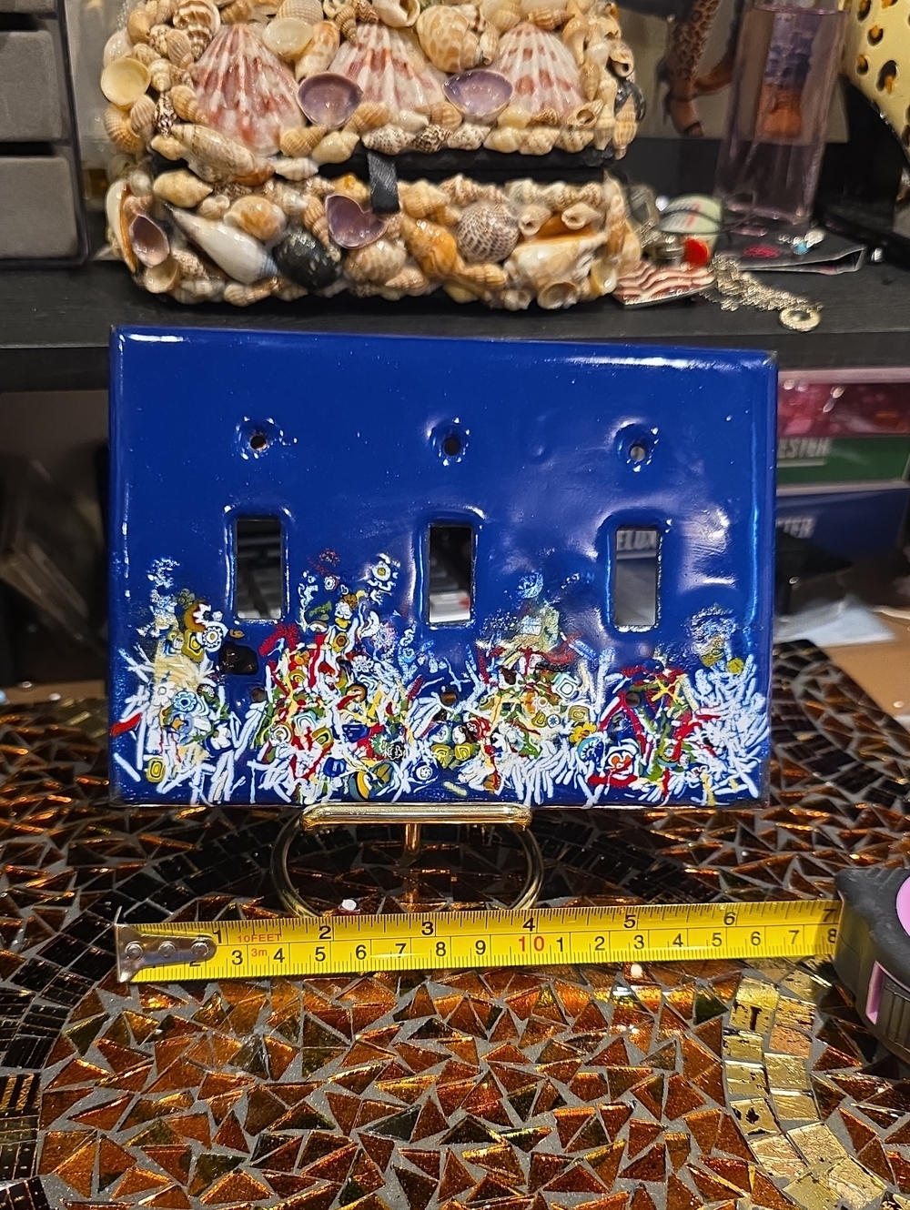 Vintage Blue Glass Art Floral Switch Plate